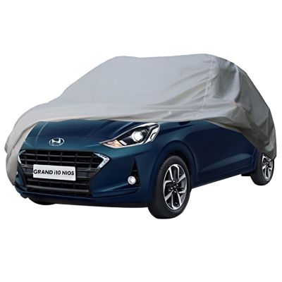 Allextreme HN7002 Car Body Cover Compatible with Hyundai Grand i10 Nios Custom Fit Dustproof UV Heat Resistant Indoor Outdoor Body Protection (Silver without Mirror)