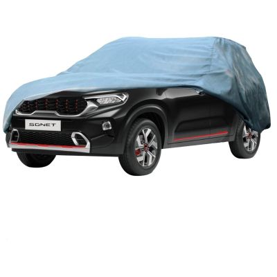 Allextreme KS7001 Car Body Cover Compatible with Kia Sonet Custom Fit Dustproof UV Heat Resistant Indoor Outdoor Body Protection (Grey without Mirror)