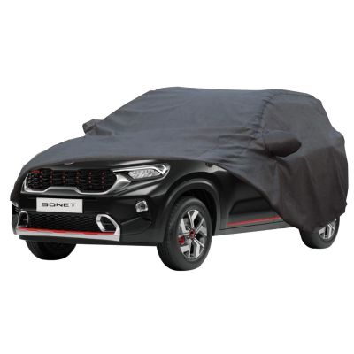 Allextreme KS7004 Car Body Cover Compatible with Kia Sonet Custom Fit Dustproof UV Heat Resistant Indoor Outdoor Body Protection (Grey with Mirror)
