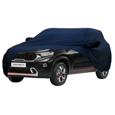 Allextreme KS7008 Car Body Cover Compatible with Kia Sonet Custom Fit Dustproof UV Heat Resistant Indoor Outdoor Body Protection (Navy Blue with Mirror)