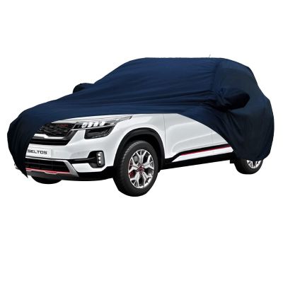 Allextreme K7008 Car Body Cover Compatible with Kia Seltos Custom Fit Dustproof UV Heat Resistant Indoor Outdoor Body Protection (Navy Blue with mirror)