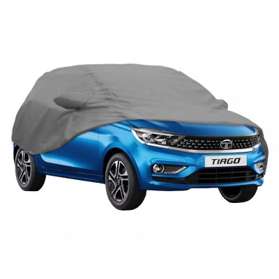 Allextreme TT7004 Car Body Cover Compatible with Tata Tiago Custom Fit Dustproof UV Heat Resistant Indoor Outdoor Body Protection (Grey with Mirror)