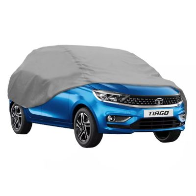 Allextreme TT7001 Car Body Cover Compatible with Tata TIAGO Custom Fit Dustproof UV Heat Resistant Indoor Outdoor Body Protection (Grey without Mirror)
