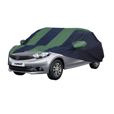 Allextreme TT7010 Car Body Cover Compatible with Tata Tiago Custom Fit Dustproof UV Heat Resistant Indoor Outdoor Body Protection (Navy Blue & Green)