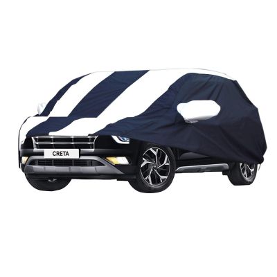 Allextreme HC7015 Car Body Cover Compatible with Hyundai Creta Custom Fit Dustproof UV Heat Resistant Indoor Outdoor Body Protection (Navy Blue & White)