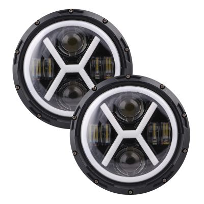 Allextreme EX7I4L2 7 Inch Led Round Headlight with Full Ring Tricolor DRL Angel Eyes & Hi/Low Beam Compatible with, Jeep & Harley Davidson (75W, 2 Pcs)