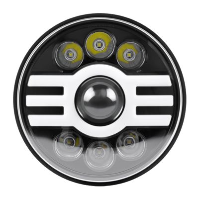 Allextreme EX07HL1 7 Inch Round White LED Headlight with Hi/Low Beam Amber & White Angel Eye Lamp Compatible with Bullet, Harley Davidson Jeep Wrangler (75W, 1 Pc)