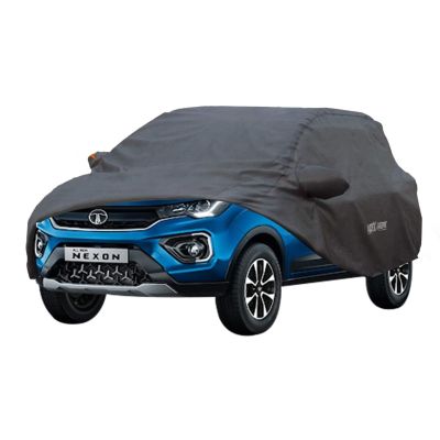 Allextreme TN7004 Car Body Cover Compatible with Tata Nexon Custom Fit Dustproof UV Heat Resistant Indoor Outdoor Body Protection (Grey with Mirror)
