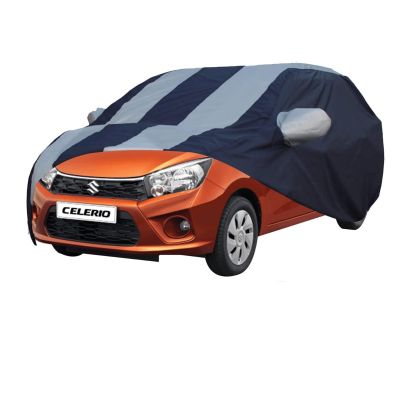 Allextreme MC7005 Car Body Cover Compatible with Maruti Suzuki Celerio Custom Fit Dustproof UV Heat Resistant Indoor Outdoor Body Protection (Blue & Silver with Mirror)