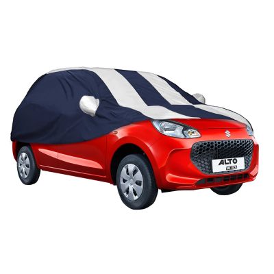 Allextreme MK5005 Car Body Cover Compatible with Maruti Suzuki Alto K10 Custom Fit Dustproof UV Heat Resistant Indoor Outdoor Body Protection (Navy Blue & White with Mirror)