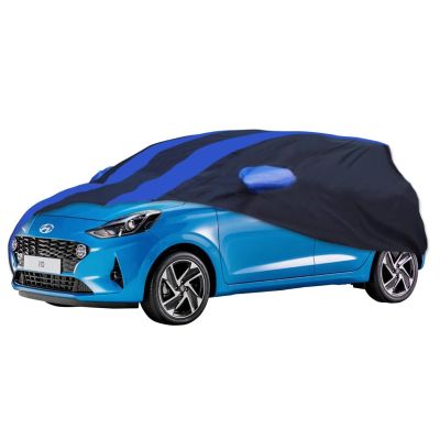 Allextreme HI5002 Car Body Cover Compatible with Hyundai Old i10 Custom Fit Dustproof UV Heat Resistant Indoor Outdoor Body Protection (Navy Blue & Blue with Mirror)