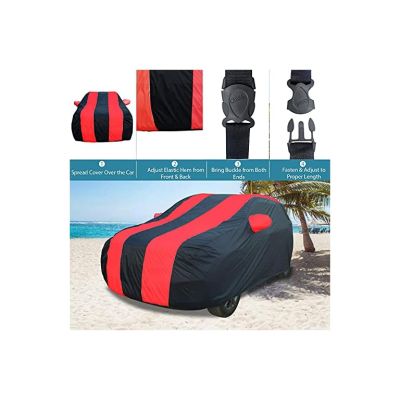 Allextreme MCU5004 Car Body Cover Compatible with Maruti Suzuki Celerio Custom Fit Dustproof UV Heat Resistant Indoor Outdoor Body Protection (Navy Blue & Red with Mirror)
