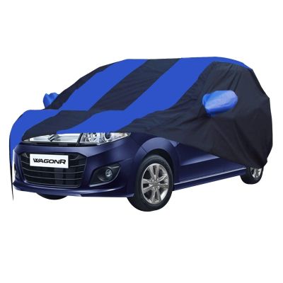Allextreme MW5002 Car Body Cover Compatible with Maruti Suzuki New Wagon R Custom Fit Dustproof UV Heat Resistant Indoor Outdoor Body Protection (Navy Blue & Blue with Mirror)