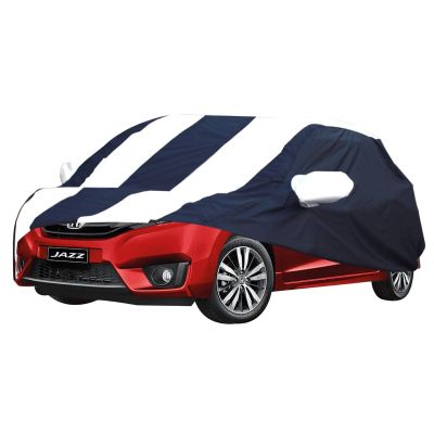 Allextreme NZV5005 Car Body Cover Compatible with New Jazz Custom Fit Dustproof UV Heat Resistant Indoor Outdoor Body Protection (Navy Blue & White with Mirror)
