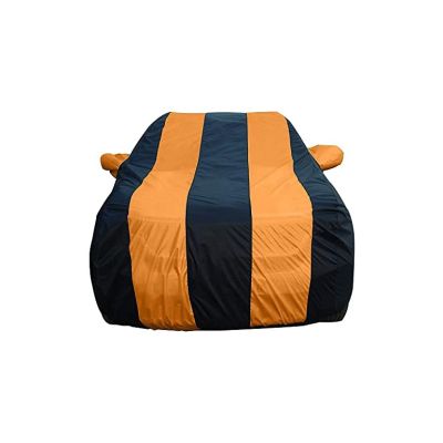 Allextreme VJE5003 Car Body Cover Compatible with Volkswagen Jetta Custom Fit Dustproof UV Heat Resistant Indoor Outdoor Body Protection (Navy Blue & Orange with Mirror)