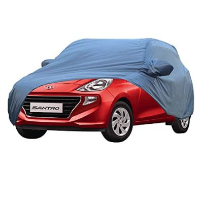 AllExtreme HS5001 Car Body Cover Compatible with Hyundai Santro Custom Fit Dustproof UV Heat Resistant Indoor Outdoor Body Protection (Blue with Mirror)