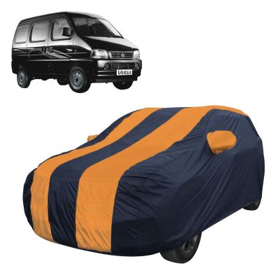 Allextreme MVG5003 Car Body Cover Compatible with Maruti Suzuki Versa Custom Fit Dustproof UV Heat Resistant Indoor Outdoor Body Protection (Navy Blue & Orange with Mirror)