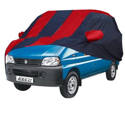 Allextreme MEG5004 Car Body Cover Compatible with Maruti Suzuki Eeco Custom Fit Dustproof UV Heat Resistant Indoor Outdoor Body Protection (Navy Blue & Red with Mirror)