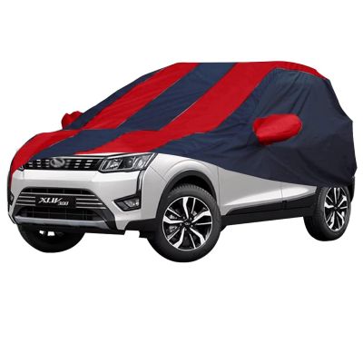 Allextreme MXG5004 Car Body Cover Compatible with Mahindra XUV 300 Custom Fit Dustproof UV Heat Resistant Indoor Outdoor Body Protection (Navy Blue & Red with Mirror)
