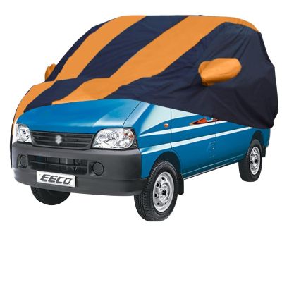 Allextreme MEG5003 Car Body Cover Compatible with Maruti Suzuki Eeco Custom Fit Dustproof UV Heat Resistant Indoor Outdoor Body Protection (Navy Blue & Orange with Mirror)