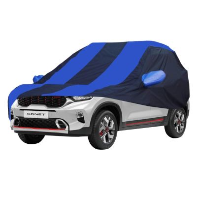 Allextreme KSG5002 Car Body Cover Compatible with Kia Sonet Custom Fit Dustproof UV Heat Resistant Indoor Outdoor Body Protection (Navy Blue & Blue with Mirror)