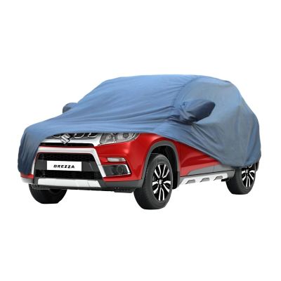 Allextreme MBG5001 Car Body Cover Compatible with Maruti Suzuki Brezza Custom Fit Dustproof UV Heat Resistant Indoor Outdoor Body Protection (Blue with Mirror)