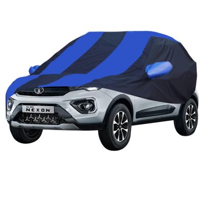 Allextreme TNG5002 Car Body Cover Compatible with Tata Nexon Custom Fit Dustproof UV Heat Resistant Indoor Outdoor Body Protection (Navy Blue & Blue with Mirror)