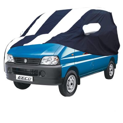 Allextreme MEG5005 Car Body Cover Compatible with Maruti Suzuki Eeco Custom Fit Dustproof UV Heat Resistant Indoor Outdoor Body Protection (Navy Blue & White with Mirror)