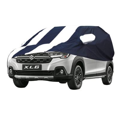 Allextreme MXP5005 Car Body Cover Compatible with Maruti Suzuki XL6 Custom Fit Dustproof UV Heat Resistant Indoor Outdoor Body Protection (Navy Blue & White with Mirror)