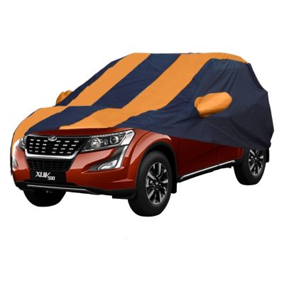 Allextreme MXY5003 Car Body Cover Compatible with Mahindra XUV500 Custom Fit Dustproof UV Heat Resistant Indoor Outdoor Body Protection (Navy Blue & Orange with Mirror)