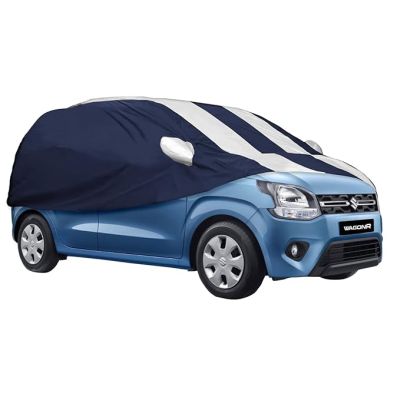Allextreme MWB5005 Car Body Cover Compatible with Maruti Suzuki Wagon R 19-21 Custom Fit Dustproof UV Heat Resistant Indoor Outdoor Body Protection (Navy Blue & White with Mirror)