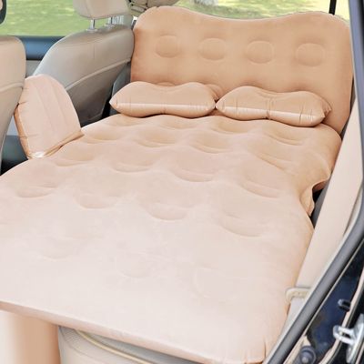 Allextreme M1 Multifunctional Inflatable Car Bed Mattress Universal Car Back Seat Travel Air Inflation with Two Air Pillows, Car Air Pump and Repair Kit (Beige)