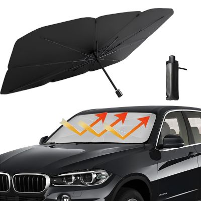 AllExtreme 55''x31'' Car Sun Shade Foldable Windshield Auto Umbrella Protector Front Window Sunshade Vehicle Heat Insulation Protection Universal Fit Cover for Cars UV Block (M, Pack of 1, Black)