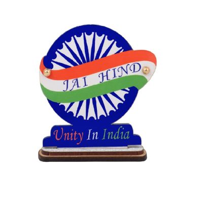 AllExtreme EXIF18 Indian Flag With Jai Hind Symbol For Office Desk, Table & Room Universal Showpiece Emblem Car Dashboard Decoration