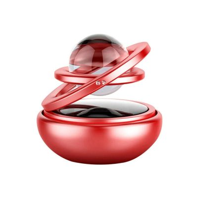 AllExtreme EXTPF0R Car Air Freshener Double Ring with Crystal Ball Solar Energy 360° Revolving Refillable Aromatherapy Diffuser Scented Perfume Fragrance (Red)