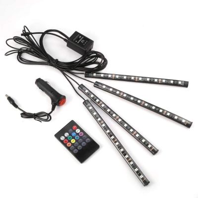 Allextreme EX12LRC4 6W 4 in 1 48 LED Lighting Kit with Car Charger, Sound Activated IR Wireless Remote Control Atmosphere Lamp (Multicolour, HHT-06)-Set of 4