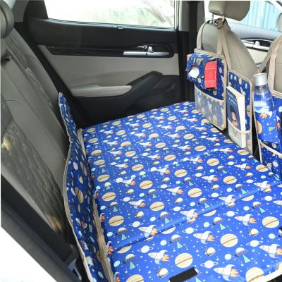 Allextreme CB-S05 Non-Inflatable Car Bed Portable & Foldable Design Polyester Fabric Back Seat Sleeping Mattress & Multi Storage Organizer for Baby Kids Travel Camping Picnic (Blue)