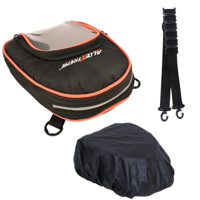 Allextreme EXFTB26 Magnetic Fuel Tank Bag with Night Reflectors & Rain Cover Multi-Pocket Storage Compartments Universal Fit Accessory for All Motorcycles Bike (Orange & Black)