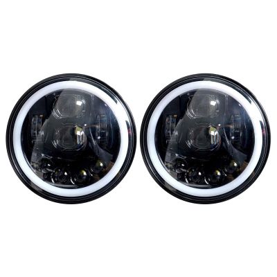 Allextreme EX7IL99 75W 8 LED Round Headlight Full Ring 3 Color DRL Angel Eyes & Hi/Low Beam Compatible with Royal Enfield, Jeep & Harley Davidson (7 Inch, Pack of 2)