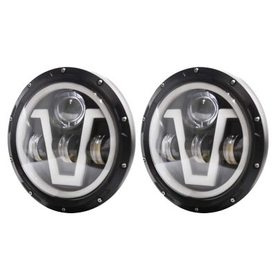 Allextreme EX989H0 7 Inch Full Ring Round LED Headlight with Hi/Low Beam Ultra Bright Angel Eye Lamp Compatible with Bullet, Harley Davidson Jeep Wrangler (Pack of 2)