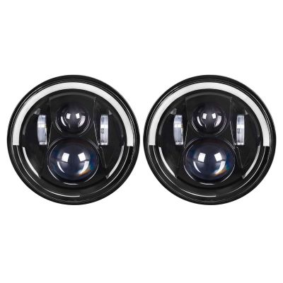 Allextreme 7-Inch Round H4 H13 LED Halogen Headlight with DRL High/Low Beam Turn Signal Angel Eyes for Jeep Wrangler Motorcycles & Cars (Pack of 2, Amber/White)
