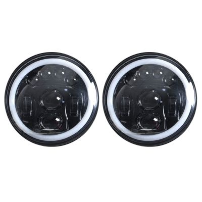 Allextreme 8 LED 7 Inch Round Headlight Full Ring White DRL Ultra Bright Turn Indicator Hi/Low Beam Compatible with Royal Enfield, Jeep & Harley Davidson (75W) (Pack of 2)