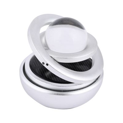 AllExtreme EXTPF0S Car Air Freshener Double Ring with Crystal Ball Solar Energy 360° Revolving Refillable Aromatherapy Diffuser Scented Perfume Fragrance (Silver)