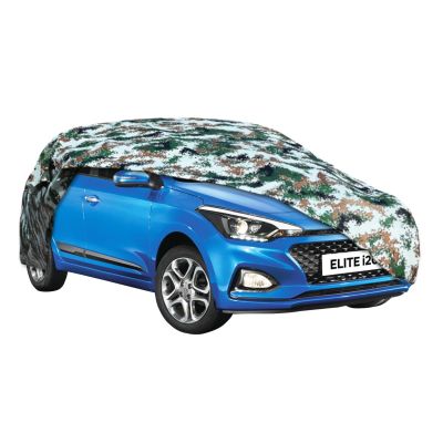 AllExtreme HEV5007 100% Tested Waterproof Car Body Cover Compatible with Hyundai Elite i20 Triple Stitched UV Heat Resistant Indoor Outdoor Body Protection (Army Print with Mirror)