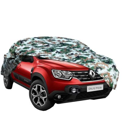 AllExtreme RDP5007 100% Tested Waterproof Car Body Cover Compatible with Renault Duster Triple Stitched UV Heat Resistant Indoor Outdoor Body Protection (Army Print with Mirror)