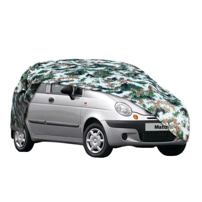 AllExtreme DM5007 100% Tested Waterproof Car Body Cover Compatible with Daewoo Matiz Triple Stitched UV Heat Resistant Indoor Outdoor Body Protection (Army Print with Mirror)