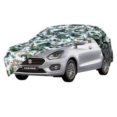 AllExtreme MNS5007 100% Tested Waterproof Car Body Cover Compatible with Maruti Suzuki Swift Dzire New Triple Stitched UV Heat Resistant Indoor Outdoor Body Protection (Army Print with Mirror)