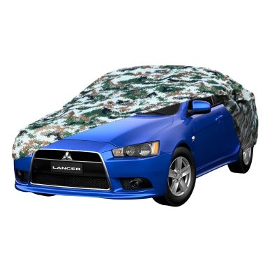 AllExtreme MLK5007 100% Tested Waterproof Car Body Cover Compatible with Mitsubishi Lancer Triple Stitched UV Heat Resistant Indoor Outdoor Body Protection (Army Print with Mirror)