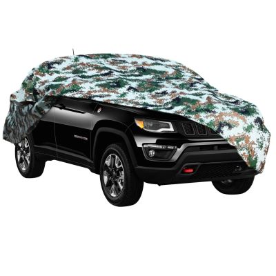 AllExtreme JJZ5007 100% Tested Waterproof Car Body Cover Compatible with Jeep Compass Triple Stitched UV Heat Resistant Indoor Outdoor Body Protection (Army Print with Mirror)