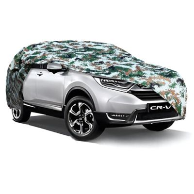 AllExtreme CRZ5007 100% Tested Waterproof Car Body Cover Compatible with CR-V Triple Stitched UV Heat Resistant Indoor Outdoor Body Protection (Army Print with Mirror)